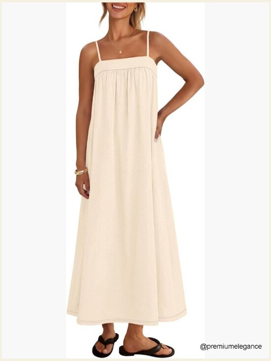 Dresses & Skirts - Linen Blend Maxi Sundress with Spaghetti Straps, Side Pockets, Size Small